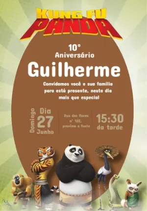 Convite Aniversário Kung Fu Panda com Personagens para Editar