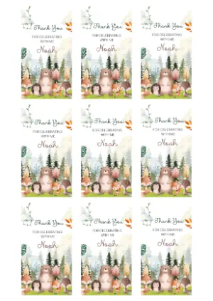 Cute Forest Animals Birthday Favor Tag Editable Template