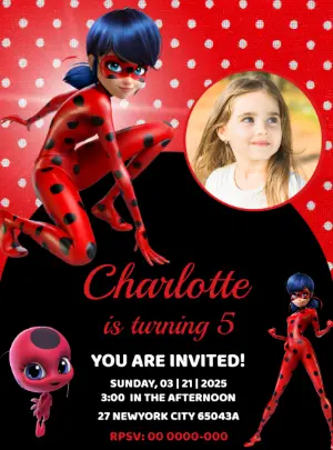 Ladybug Birthday Invitation | Editable Digital Template with photo