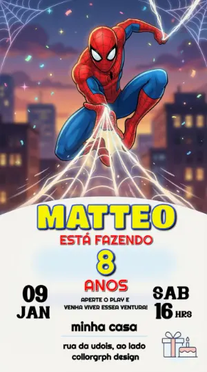 Convite de Aniversário Homem-Aranha modelo digital para editar