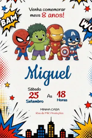 Convite Animado Vingadores Baby para Aniversário Infantil