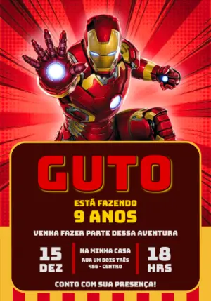Convite Digital Aniversário Infantil Homem de Ferro Editável