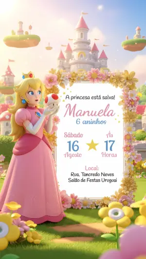 Convite Aniversário Princesa Peach para Editar Online