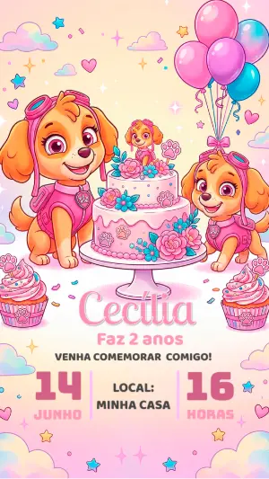 Invito di compleanno Paw Patrol – Statico – Alegria no ar