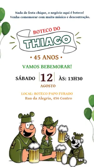Convite de Aniversário Tema Boteco Divertido para Editar