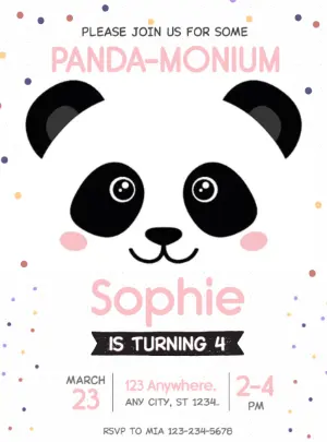 Cute Panda Birthday Invitation Editable Template