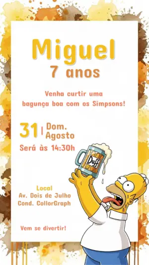 Convite de Aniversário Os Simpsons com Homer para Editar Online