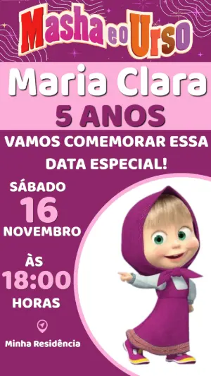 Convite Masha e o Urso Editável para Aniversário de Menina