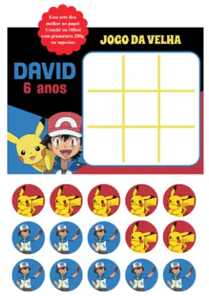 Jogo da Velha Pokémon Aniversário para Editar e Imprimir