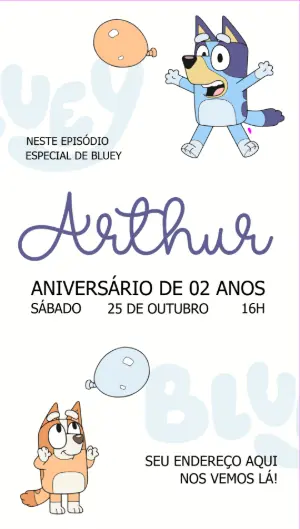 Convite de Aniversário Bluey e Bingo para Editar Online