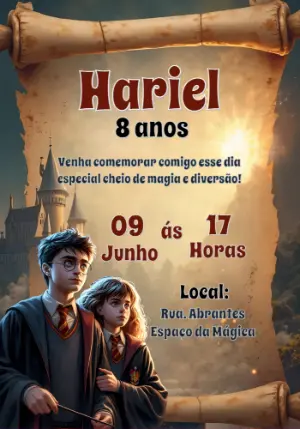 Convite Aniversário Harry Potter com Personagens para Editar