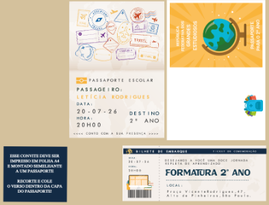 Convite de Formatura Infantil Tema Viagem Passaporte Editável