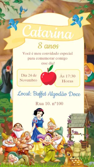 Convite Aniversário Branca de Neve para Editar Online