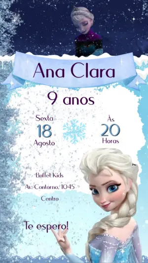 Convite Animado Aniversário Frozen para Editar Online