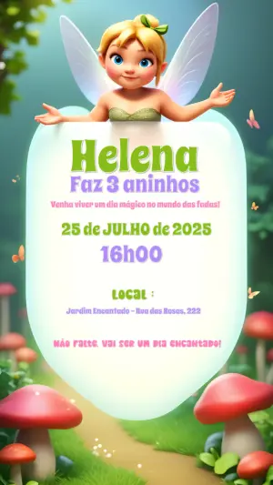 Convite Aniversário Fada Sininho para Editar Online