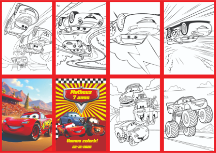 Arte para Livrinho de Colorir Carros - Modelo Editável