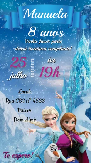 Convite de Aniversário Frozen: Aventura Congelante Editável