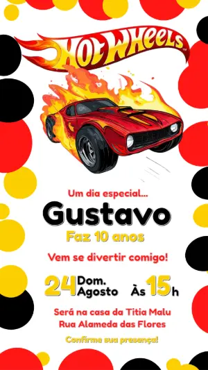 Convite Digital Aniversário Infantil Tema Carros Hot Wheels