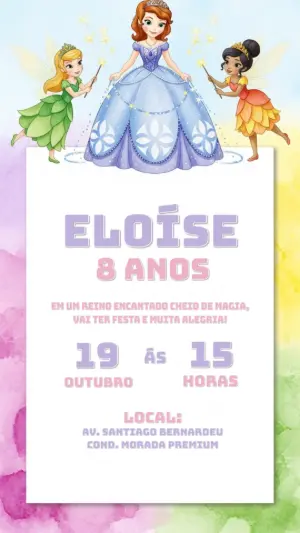 Convite de Aniversário Princesa Sofia para Editar Online
