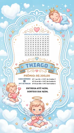 Rifa Chá de Fraldas Anjinho Azul Modelo Editável