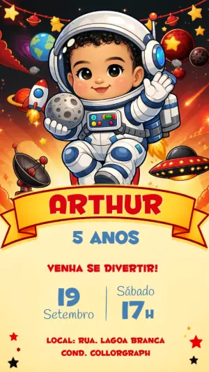 Convite de Aniversário Astronauta Infantil para Editar