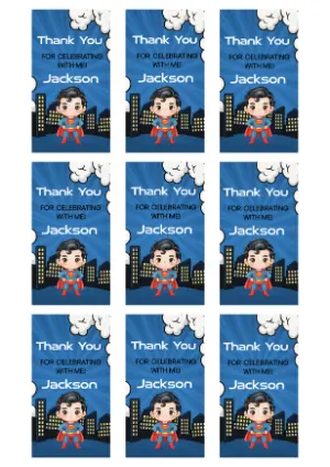Editable Superhero Party Favor Tag Template for Birthday