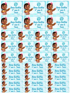 Etiqueta Escolar Moana Baby Editável para Material
