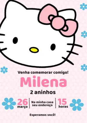 Convite Editável Aniversário Infantil Tema Hello Kitty Rosa