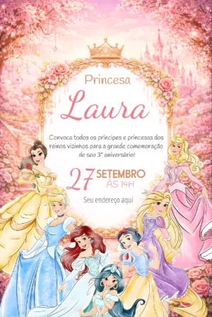 Invito di compleanno Principesse – Statico – MR Produções