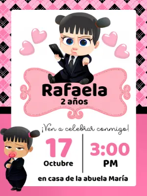 Invitación de Cumpleaños Jefa en Pañales Niña para Editar