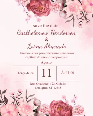 Save the Date Casamento Floral Romântico para Editar