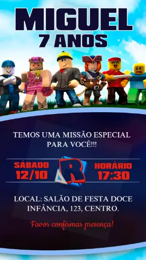 Invito di compleanno Roblox – Statico – Idesign Personalizados