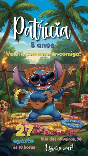 Invitación de cumpleaños Stitch – Estático – Convite digital - Edite você mesmo