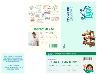 Convite Tema Luca Estilo Passaporte para Editar Online