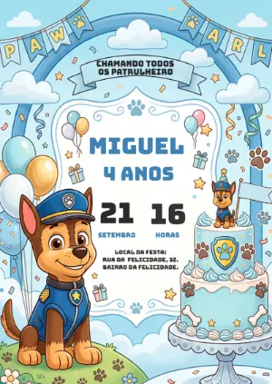 Invito di compleanno Paw Patrol – Statico – Alegria no ar