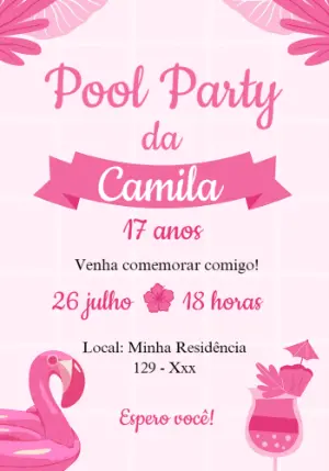Convite Aniversário Pool Party Tropical para Editar Online