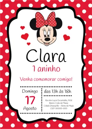 Convite Aniversário Minnie Vermelha para Editar Online