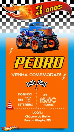 Convite Aniversário Hotwheels Monster Truck para Editar Online