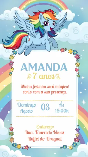 Convite Aniversário My Little Pony com Rainbow Dash para Editar