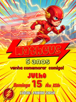 Convite de Aniversário Flash Infantil para Editar Online