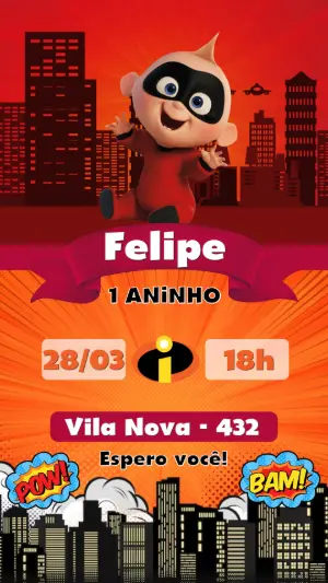 Convite de Aniversário Zezé Os Incríveis para Editar e Enviar