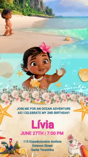 Animated Baby Moana Birthday Video Invite | Editable Template