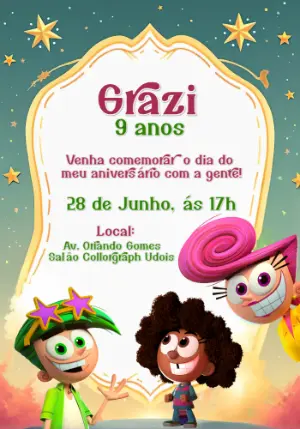 Convite de Aniversário Padrinhos Mágicos para Editar Online