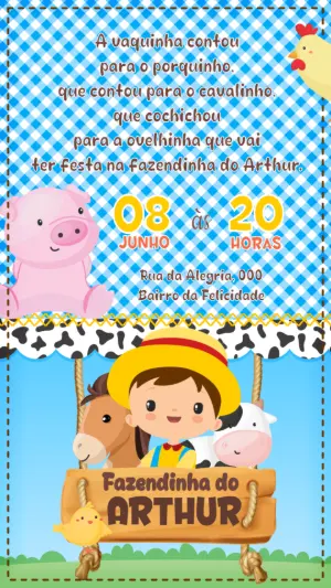 Convite de Aniversário Fazendinha Infantil para Editar