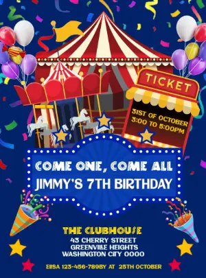 Editable Circus Carnival Birthday Party Invitation Online