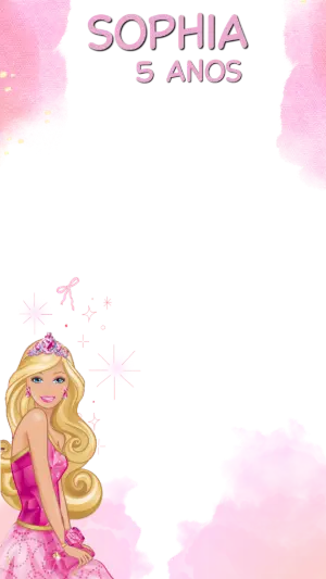 Moldura para Stories de Aniversário Barbie Princesa Rosa Editável