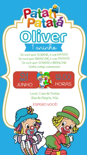 Convite Editável Patati Patatá para Aniversário Infantil