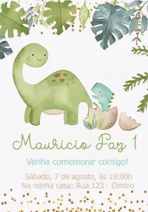 Convite de Aniversário Dinossauro Baby para Editar Online