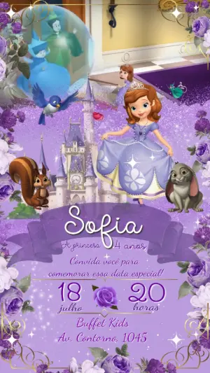 Convite Animado Aniversário Princesinha Sofia para Editar