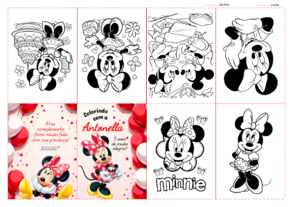 Livrinho de Colorir Minnie Vermelha Editável para Aniversário